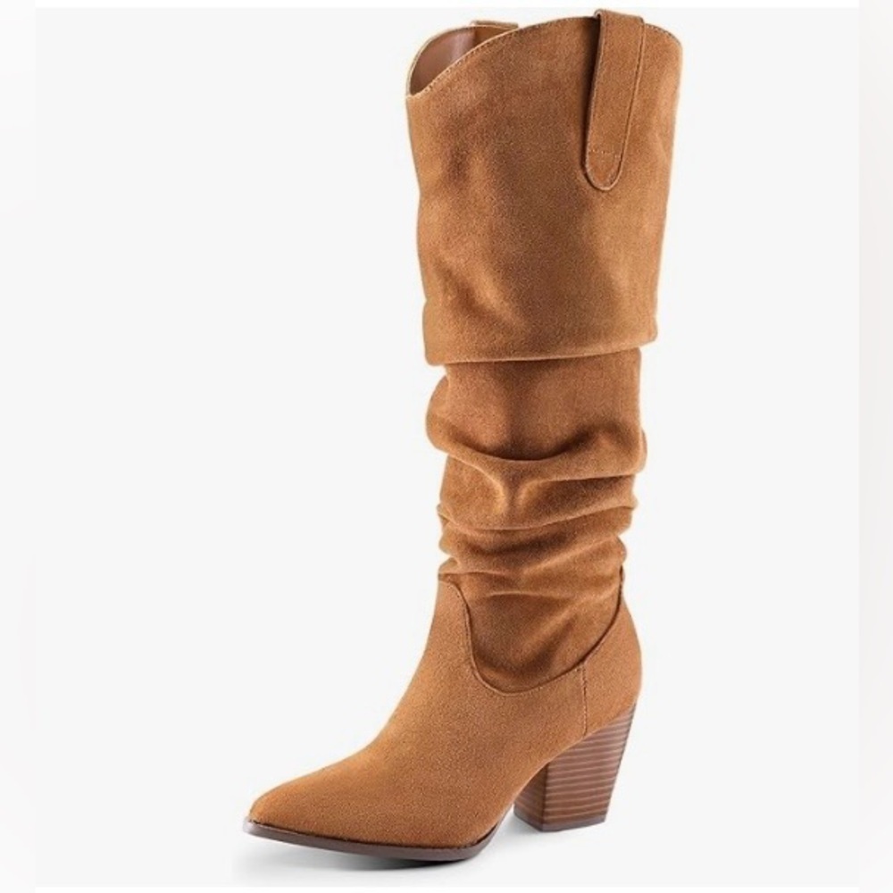 Women's Slouchy Mid-Calf Tan Faux Suede Boot Size 7